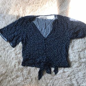 Tie front v-neck blouse